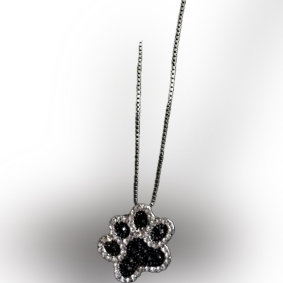 NWT Sparkly Pet Paw Silvertone & Black Necklace - Picture 6 of 7